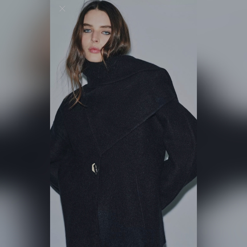 ZARA ZW COLLECTION NAVY BLUE SHORT KNIT COAT w/SCARF 💙💙💙 NWOT ✨️